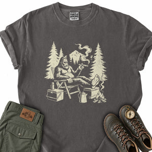 Bigfoot Smoking Cigar Camping T-Shirt