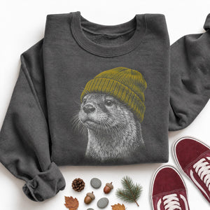 Otter in a Beanie Sweatshirt