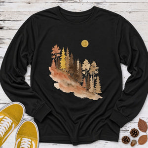 Autumn Treeline Minimalist Nature Hiking Long Sleeve Tee