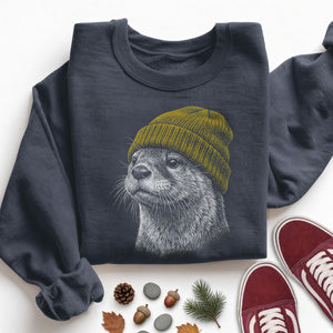 Otter in a Beanie Sweatshirt
