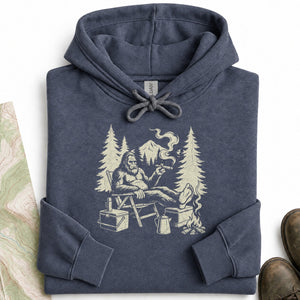 Bigfoot Smoking Cigar Camping Hoodie