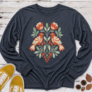 Folk Floral Birds Long Sleeve Tee