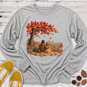 Hiker and Dog Under Maple Long Sleeve Tee