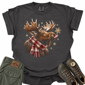 Moose Catching Snowflakes Comfort Colors T-Shirt