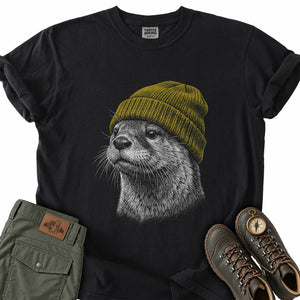 Otter in a Beanie T-Shirt
