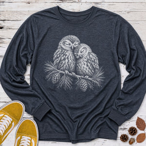 Owl Pair on a Branch Long Sleeve Tee