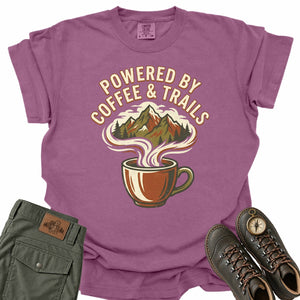 Powered by Coffee and Trails Comfort Colors T-Shirt