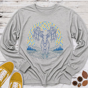 Rainbow Rain Moose Long Sleeve Tee