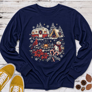 Retro Camping Christmas Collage Long Sleeve Tee