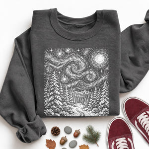 Winter Starry Night Forest Sweatshirt