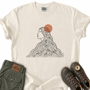 Woman Face Outline Mountain Ridges T-Shirt